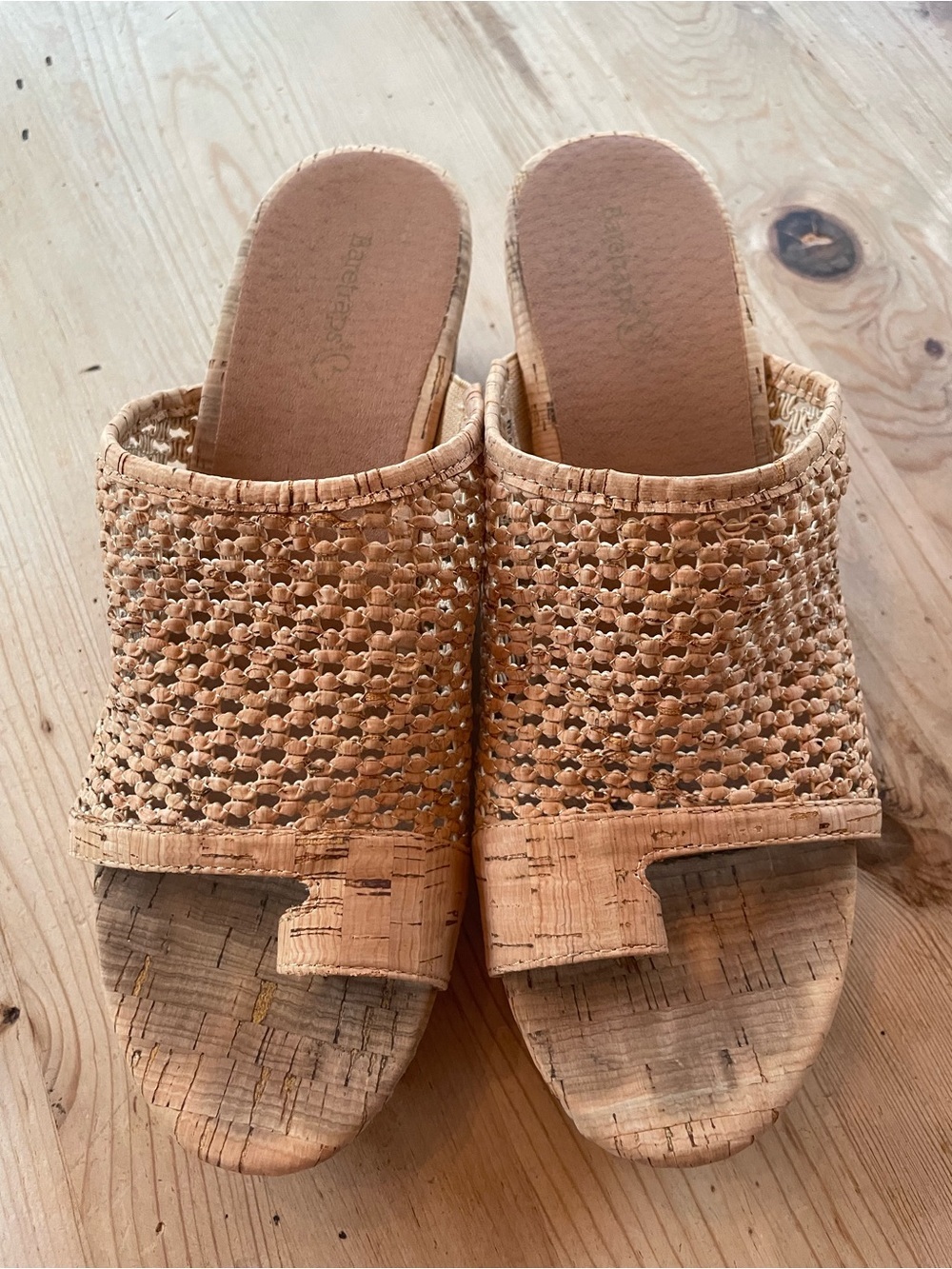 Baretraps Woven Cork Platform Mule Sandals Tan Open Toe Comfort Wedges